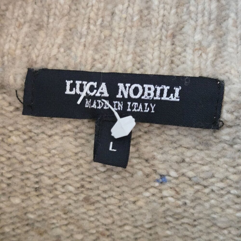 Lucas Nobili Made In Italy Oatmeal Wool Blend Shawl Collar CableKnit Sweater Siz - Picture 6 of 7